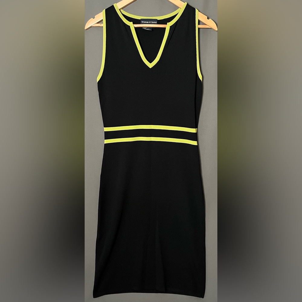 Tristan & Iseut XL Black Green Stripe Fitted Sleeveless Y2K Dress